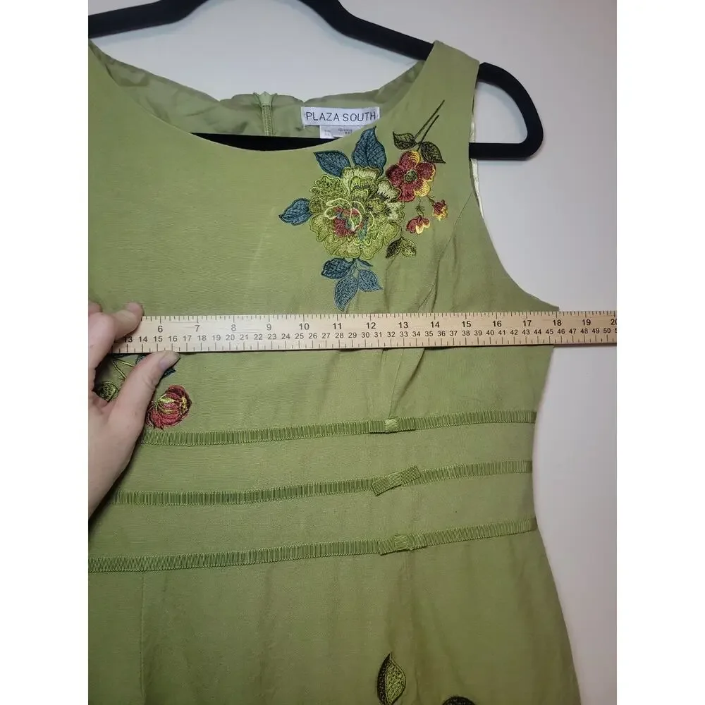 Y2K Women's Embroidered Floral Dress Size 10 Green Cottagecore Prairie Boho 70's - Picture 6 of 13